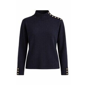 Vintage Navy WoolBlend Mock Turtleneck Sweater Sz M Gold Button Nautical Coastal